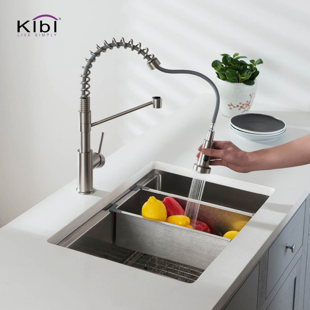 KIBI Undermount Single Bowl Workstation Sink, Stainless Steel 28"