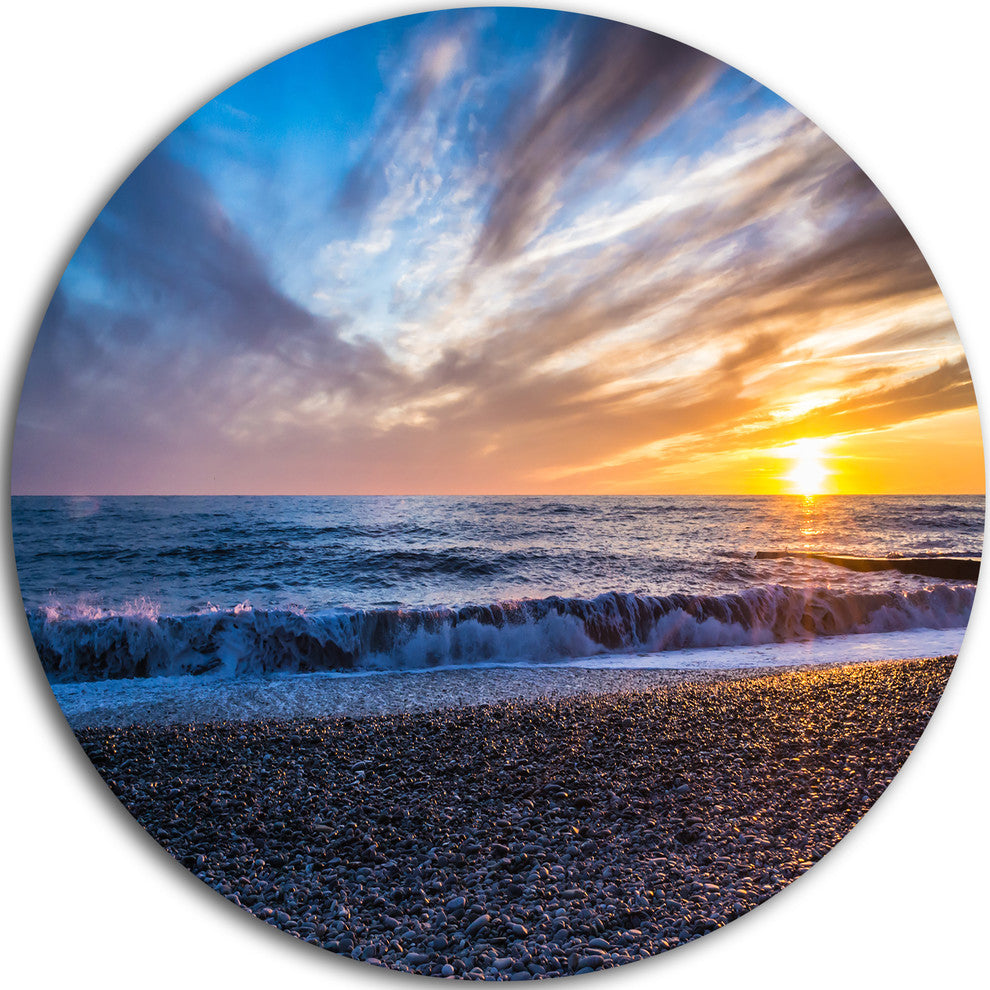 Cloudy Sky With Bright Full Yellow Sun, Beach Round Wall Art, 11"