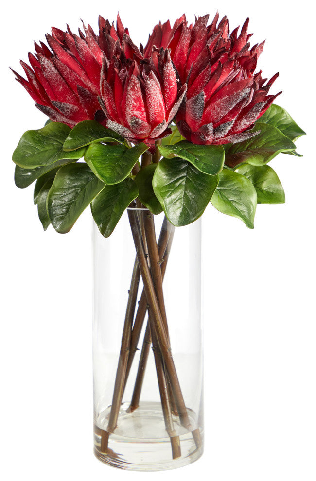 22" King Protea Artificial Arrangement, Glass Vase