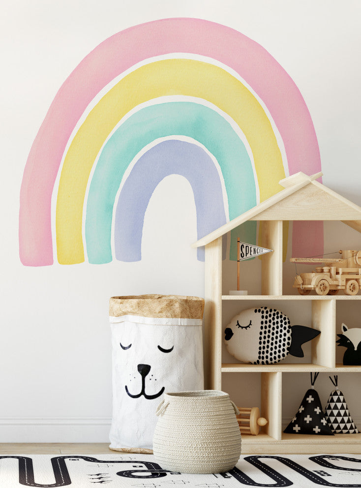 Watercolor Rainbow Vinyl Wall Sticker - Peel and Stick, Pink, Small 29.5"w X 24"h
