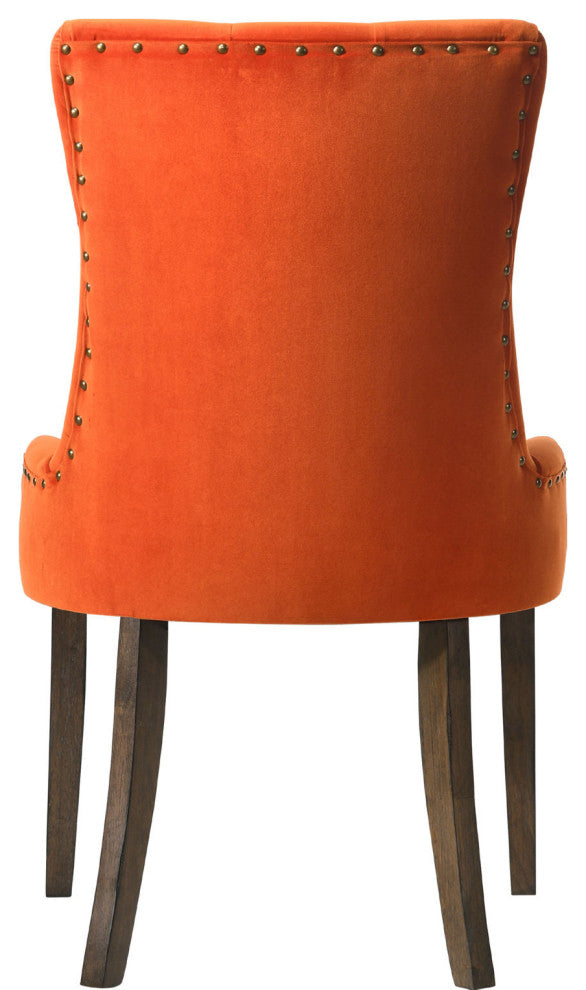 Set of 2 Orange Velvet Side Chair, Espresso Finish