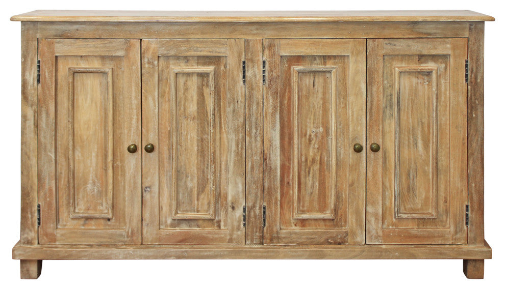 Bayside Jensen 4-Door Solid Wood Sideboard, Distressed Natural Finish