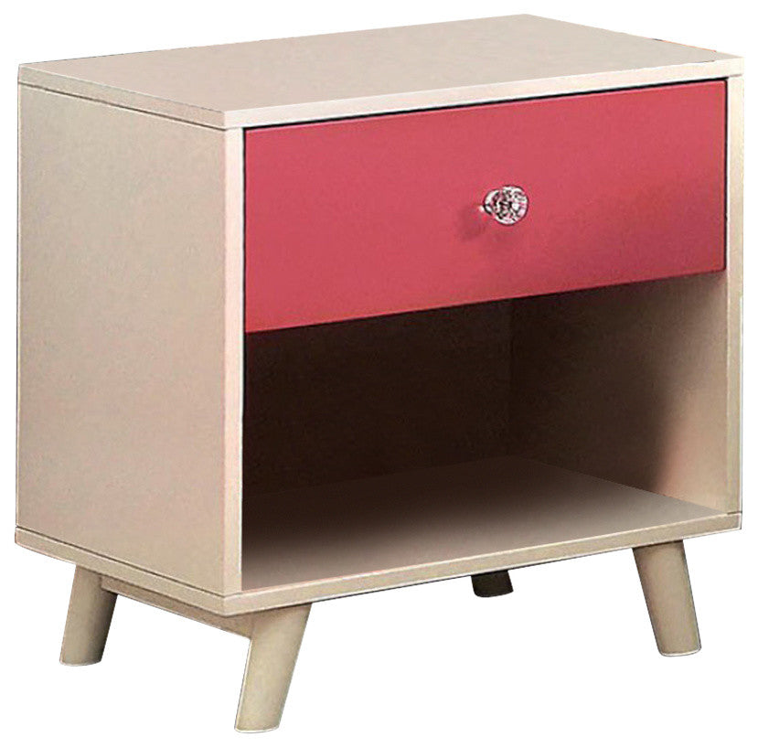 Alivia Transitional Night Stand, Pink and White
