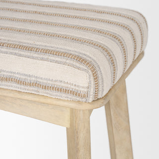 Taimo White Washed Light Brown Wood With Striped Fabric Seat Bench