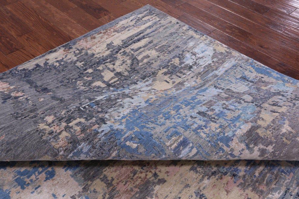 8' 0" X 10' 3" Abstract Handmade Wool & Silk Rug - Q15542