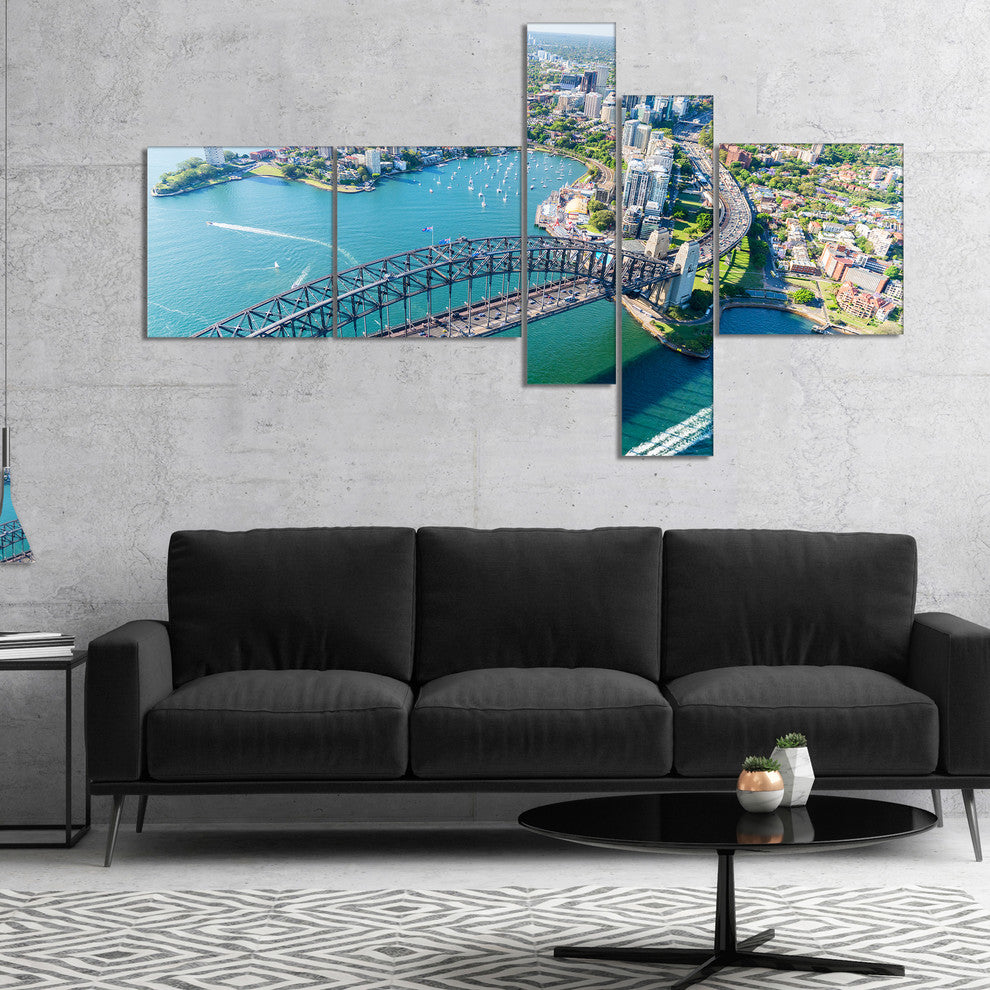 Sydney Aerial View, Cityscape Photography Canvas Art Print, 60"x32", 5 panels
