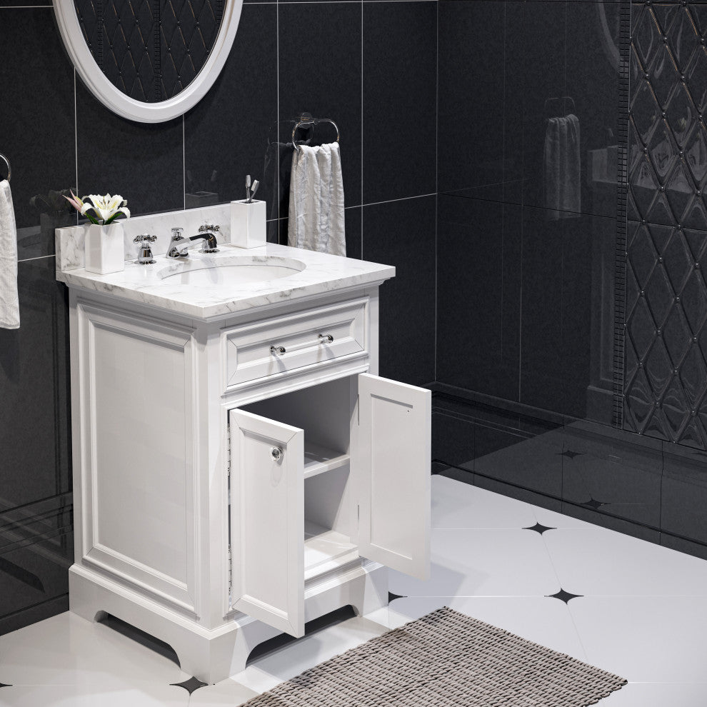 Derby White Bathroom Vanity, Pure White, 24" Wide, No Mirror, No Faucet