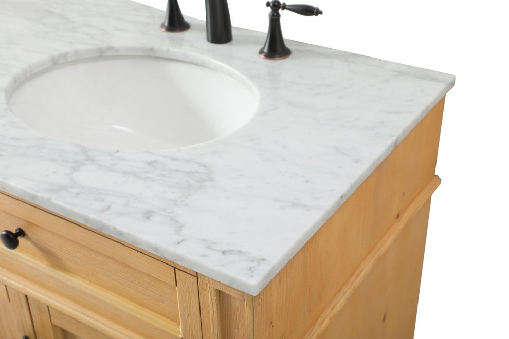 Home Living Vanity with Carrara White Marble Countertop, Natural Wood, 72", Double Sink