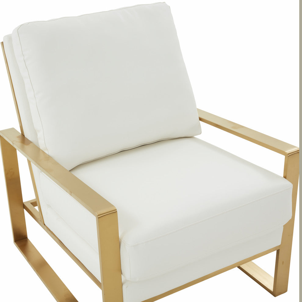 LeisureMod Jefferson Faux Leather Accent Armchair With Gold Frame, White
