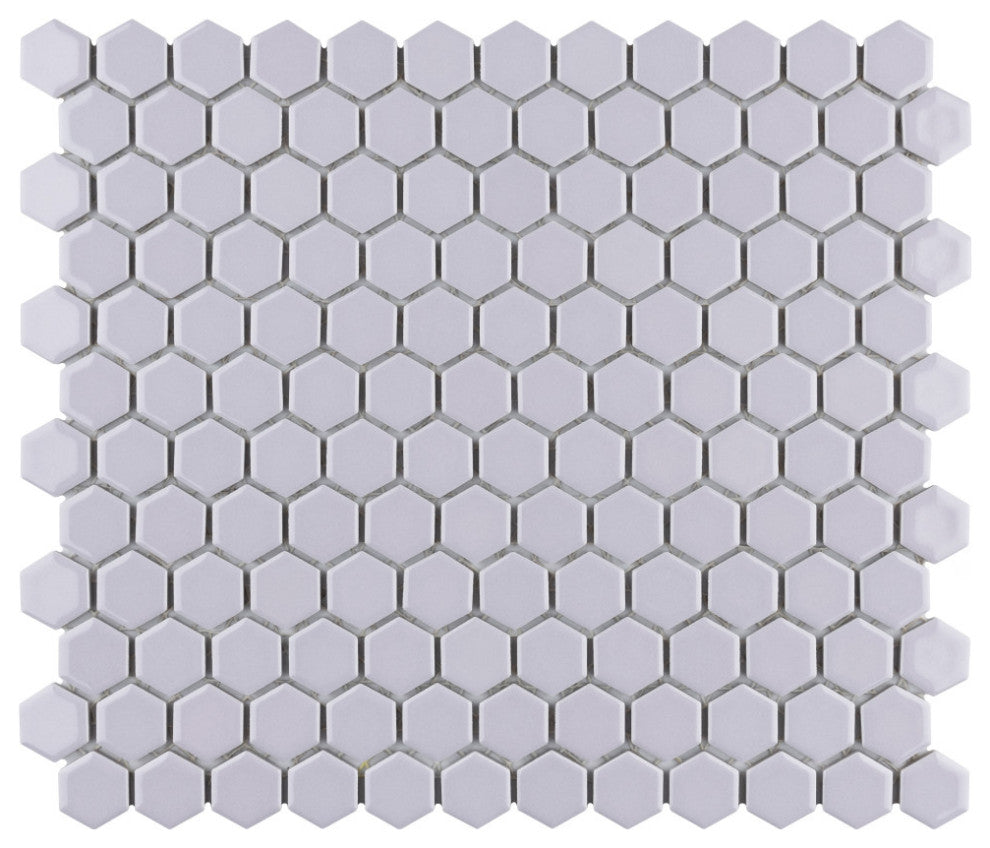 Metro 1" Hex Porcelain Mosaic Floor and Wall Tile, Glossy Lavender