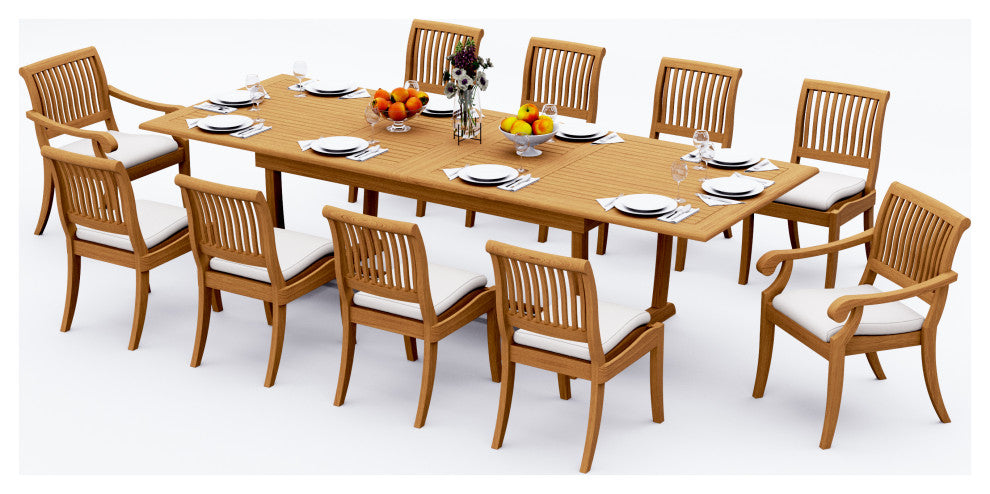 11-Piece Outdoor Teak Dining Set: 117" Masc Rectangle Extn Table, 10 Arbor Chair