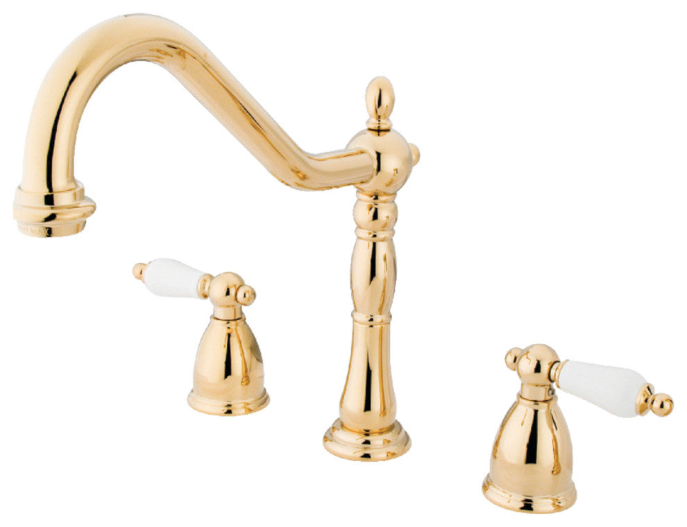 Kingston Brass Widespread Kitchen Faucet, Polished Brass