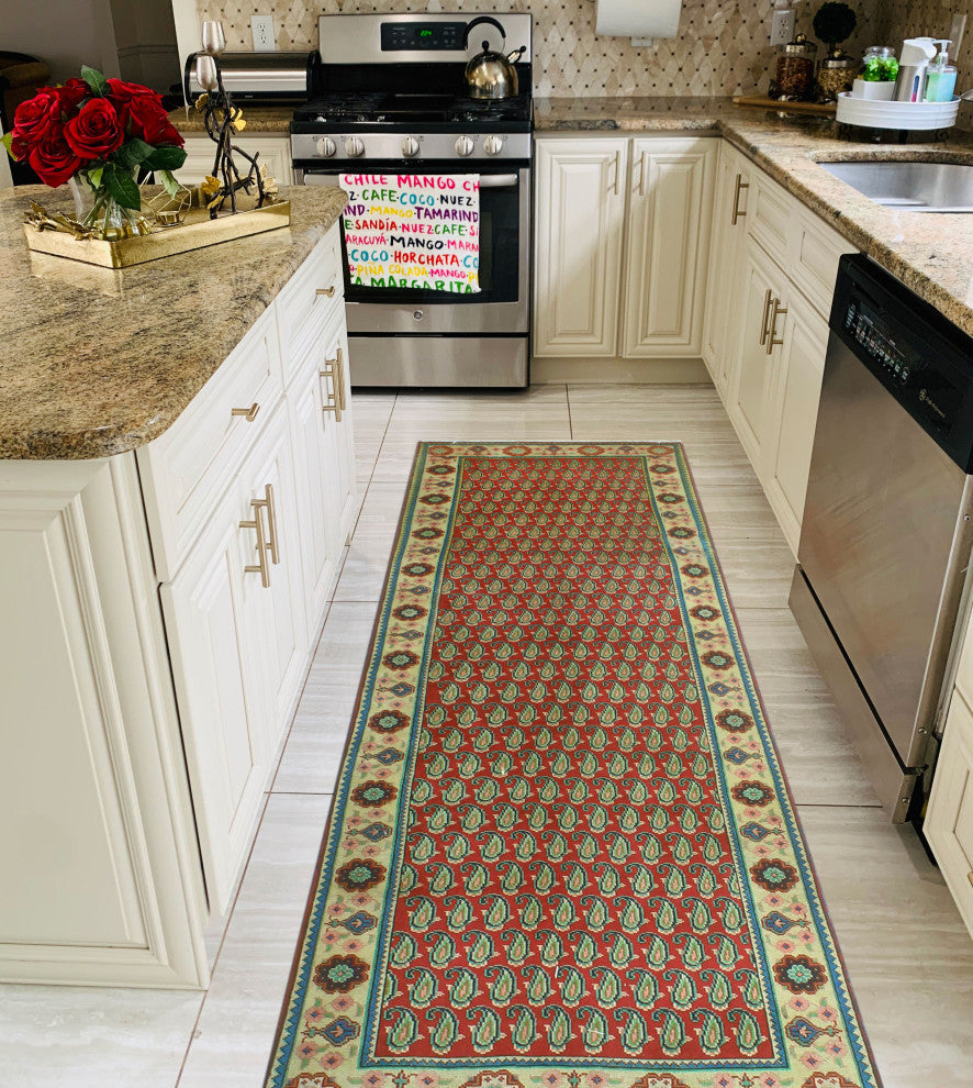Fine Vintage Distressed Ashley Red/Beige Runner, 3'3x9'8