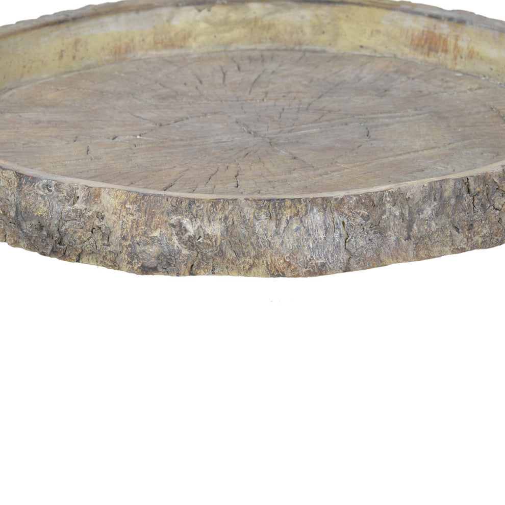 Benzara BM200902 Round Shape Cemented Log Plate With Distressed Details, Gray