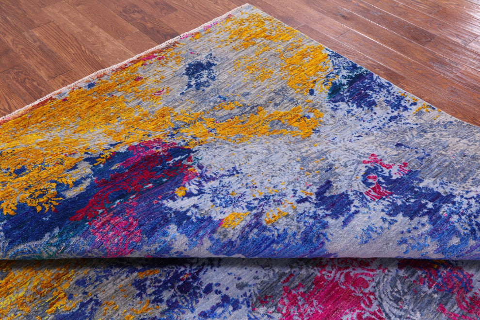 9' 0" X 11' 7" Abstract Hand Knotted Wool and Silk Rug Q11858