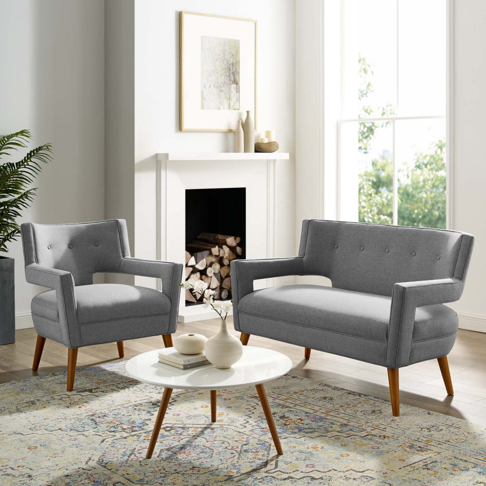 Armchair and Loveseat Sofa Set, Fabric, Gray, Modern, Lounge Hospitality