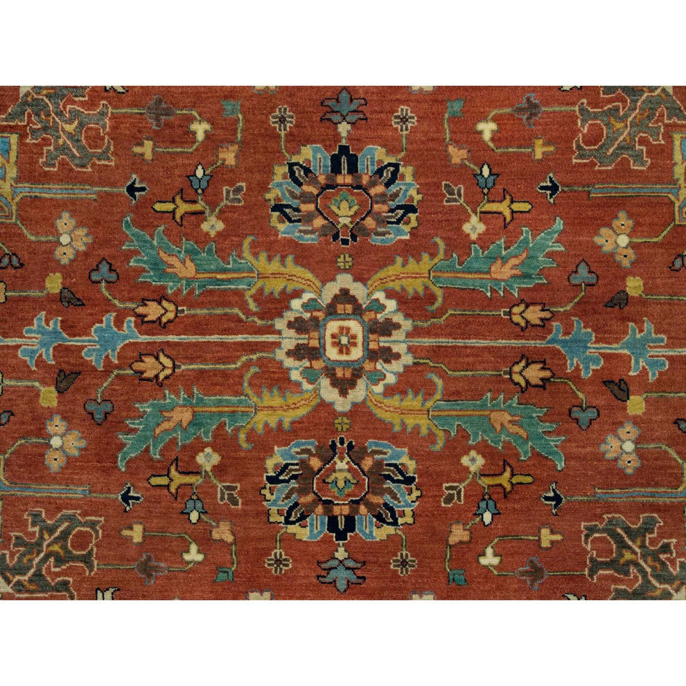 Rust Red Fine Heris Re-Creation Wool Hand Knotted Round Oriental Rug 10'x10'