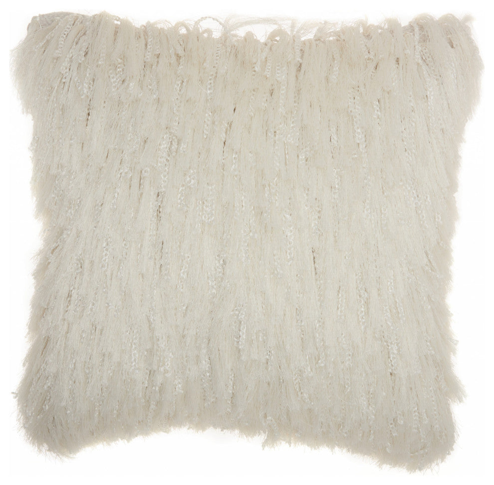 Soft White Shag Accent Pillow