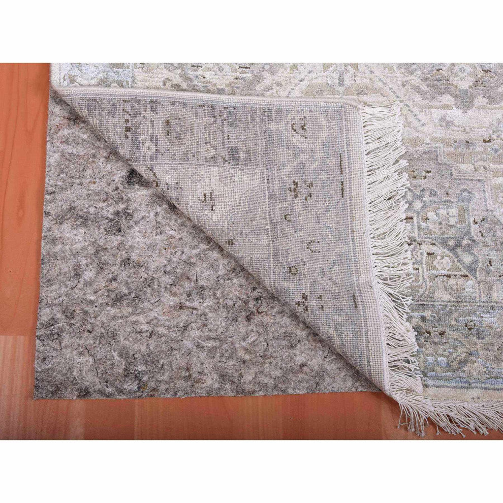 Gray, Pure Silk And Textured Wool Hand Knotted, Oushak Oriental Rug, 3'0" x 5'2"