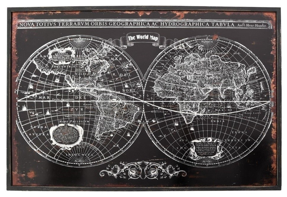 Metal World Map Wall Art Dï¿½cor, Black