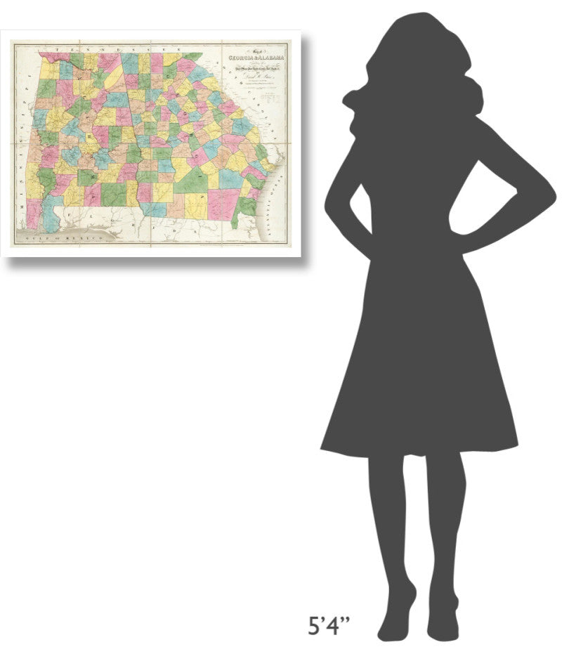 "Map of Georgia & Alabama, 1839" Digital Paper Print by David H. Burr, 32"x25"