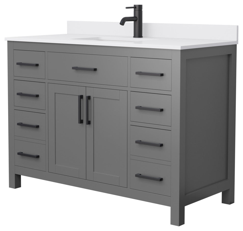 48" Single Bath Vanity Dark Gray, White Cult.Marble Countertop, Sink, Black Trim