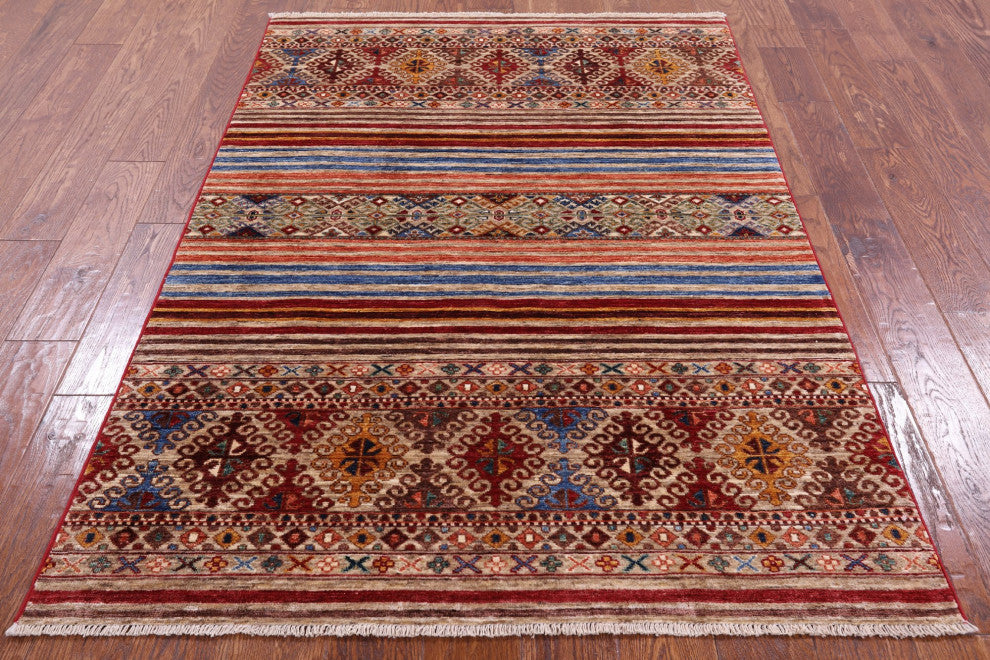 4' 0" X 6' 0" Super Kazak Khorjin Hand Knotted Rug Q5222