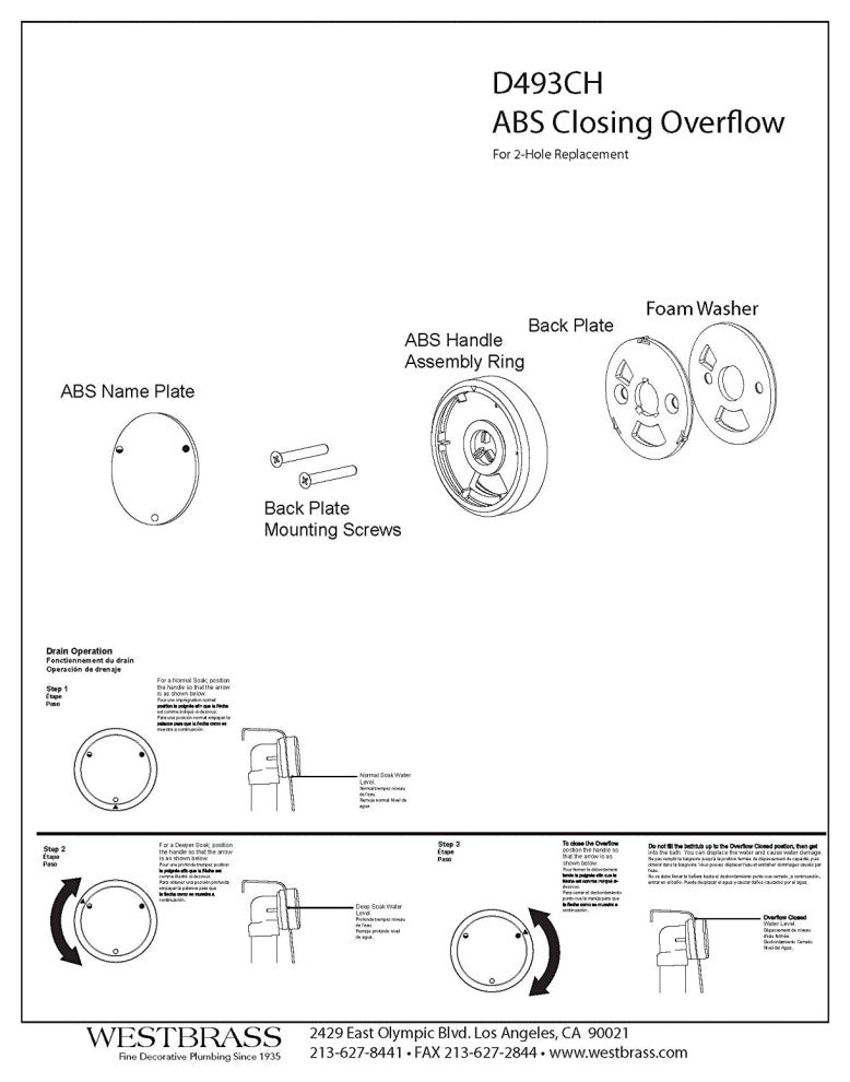 Universal Deep Soak Round Replacement 2-Hole Bath Overflow Cover, Satin Nickel