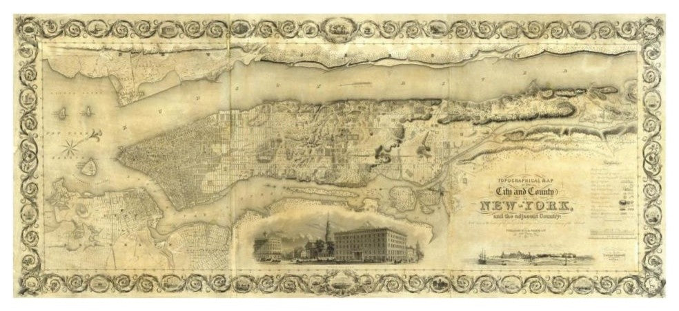 "City and County of New York, 1836" Digital Paper Print by J. H. Colton, 38"x18"