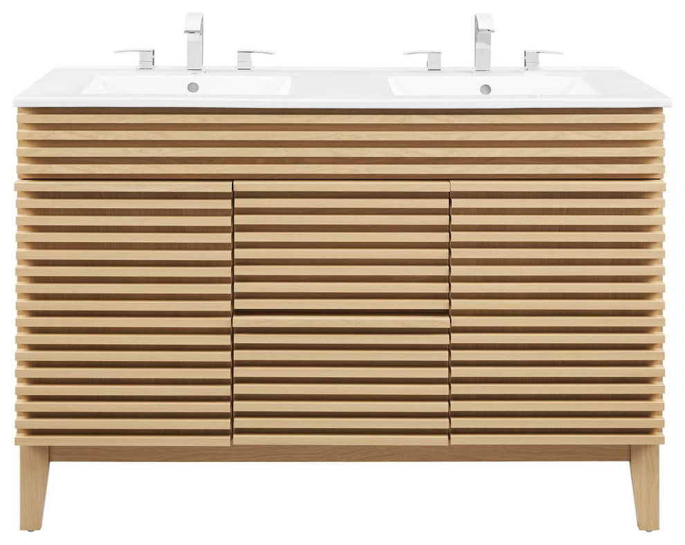 Render 48" Double Sink Bathroom Vanity, Oak White
