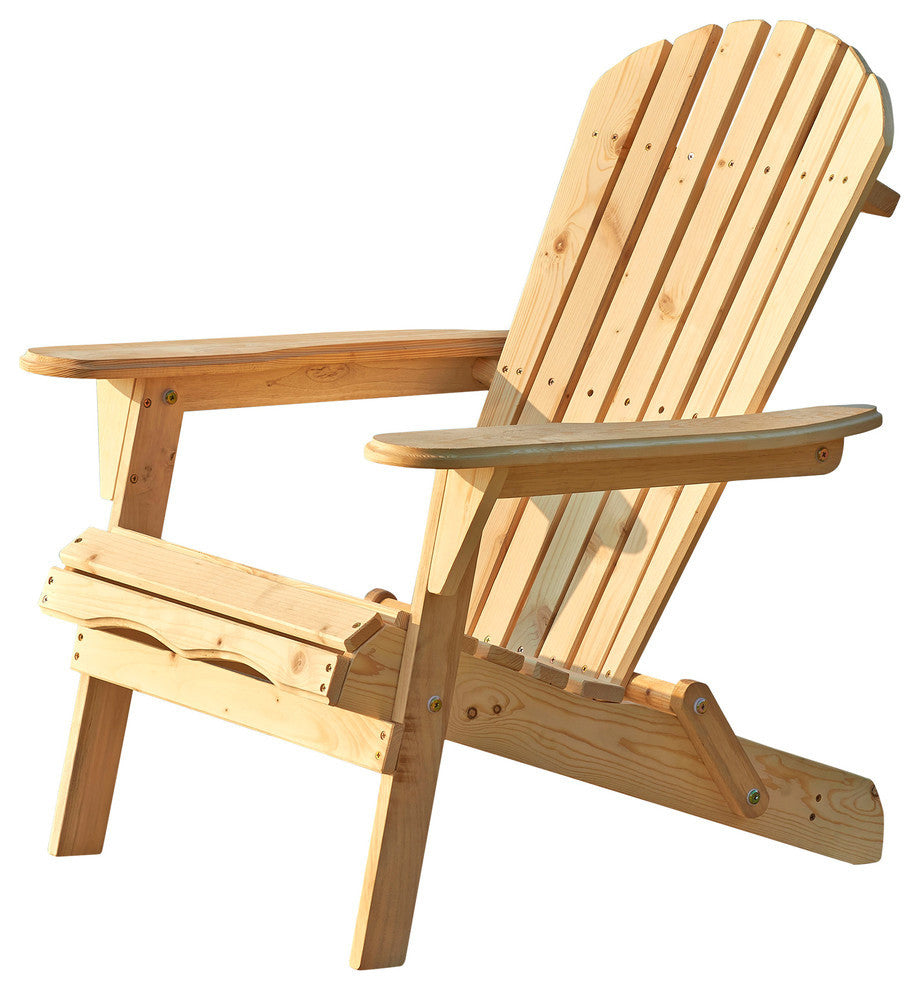 Villartet Solid Wood Classic Adirondack Outdoor Folding Chair, Natural