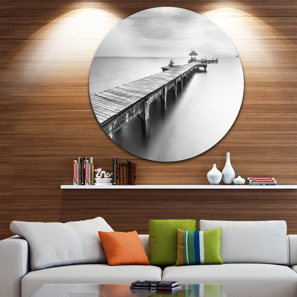 Wooden Sea Bridge, Seascape Photography Round Wall Art, 11"