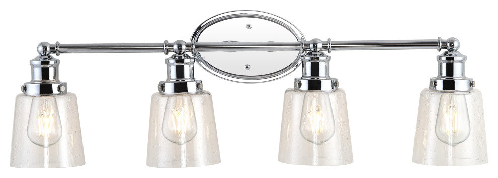 Beverly 31.75" 4-Light Iron/Seeded Glass Cottage LED Vanity Light, Chrome