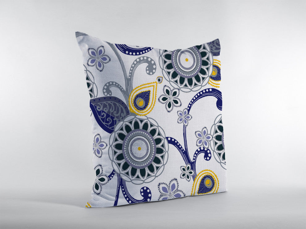 18 Navy White Floral Suede Zippered Throw Pillow