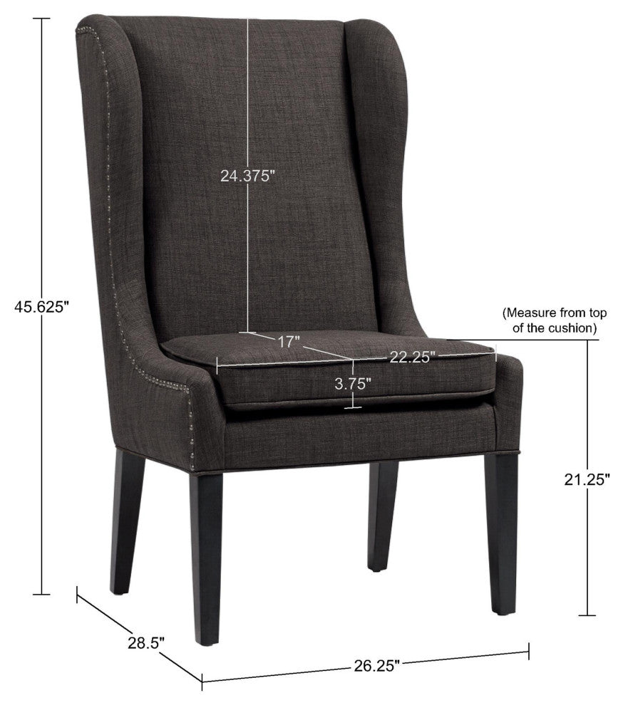 Madison Park Garbo High Winged Dining Chair, Dark Grey