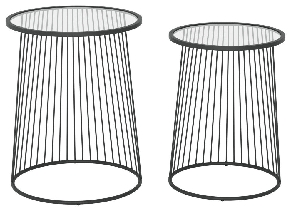 Sofa Side Table, Round, Glass, Steel Metal, Black, Clear, Lounge Hospitality