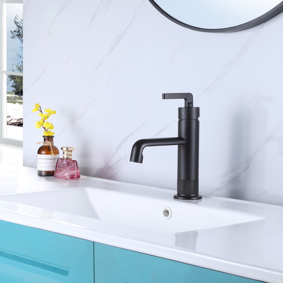Deck Mounted Single Lever Handle Low-Arc Bathroom Vessel Faucet, Matte Black