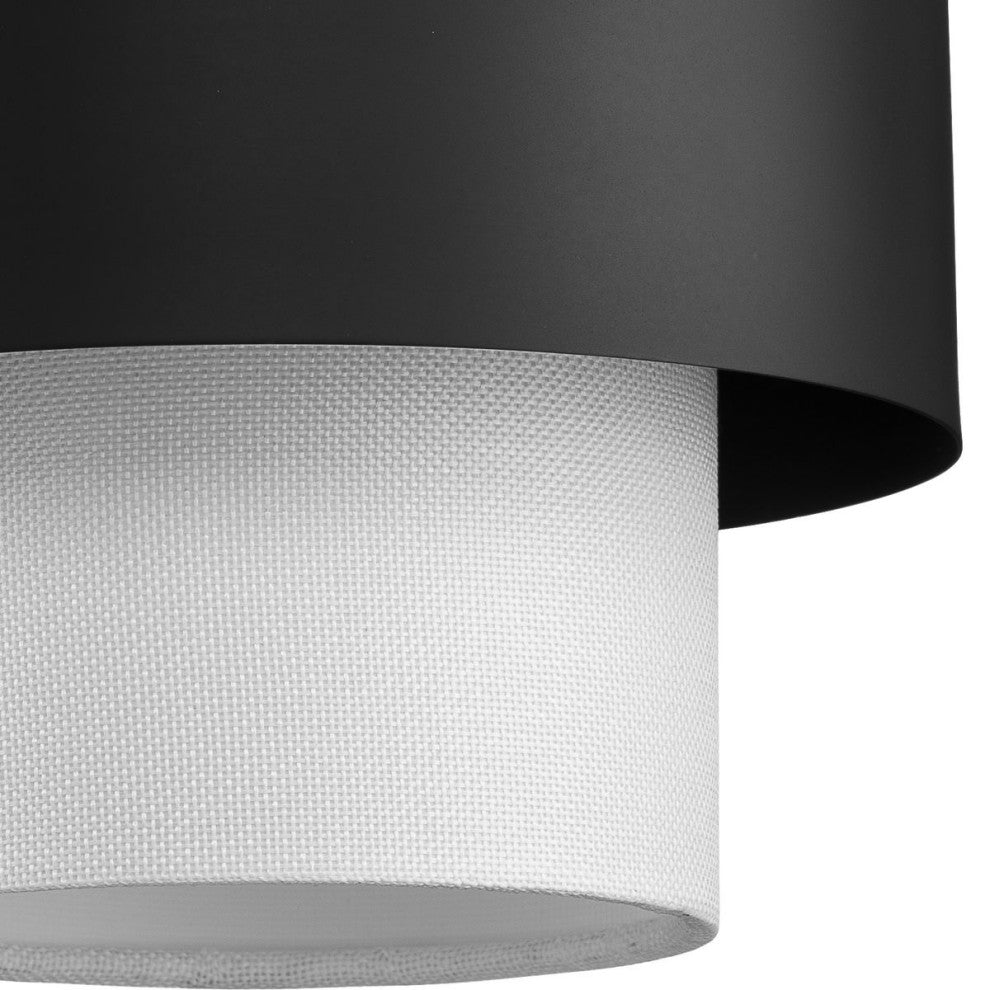 Silva Collection One-Light Matte Black White Linen Shade Pendant