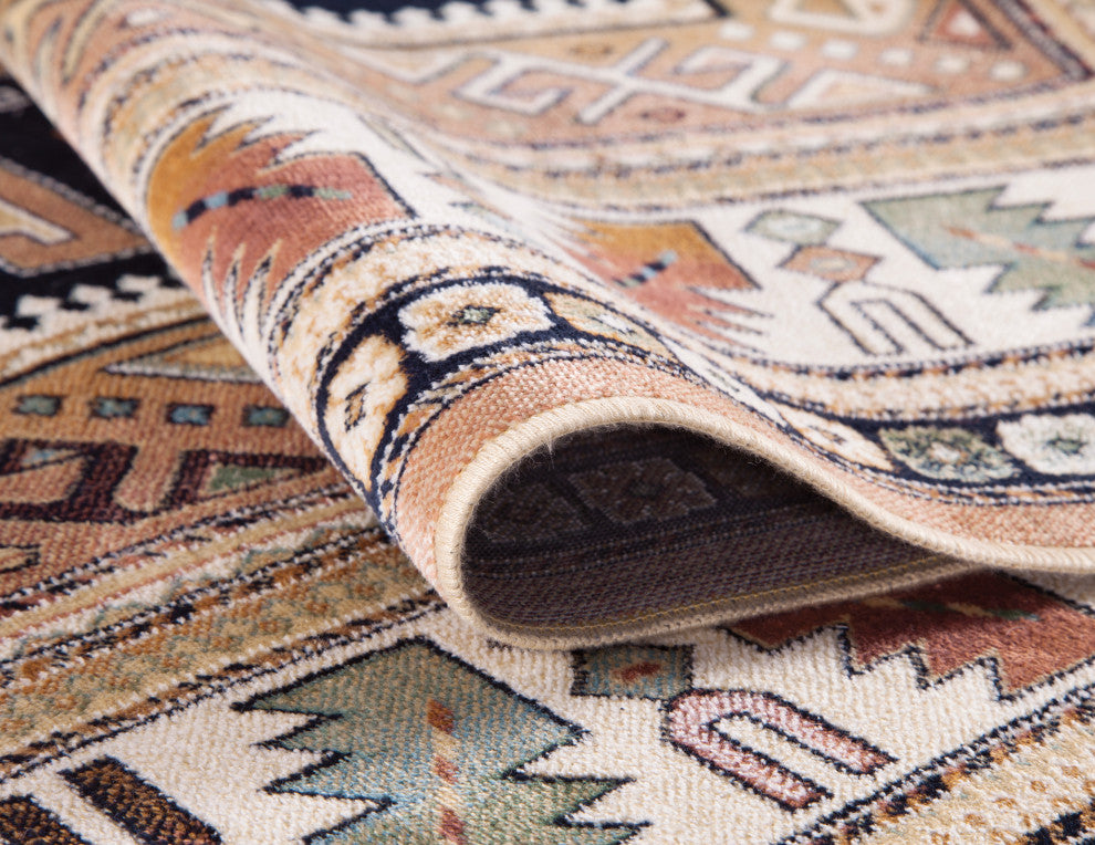 Sonoma Gypsy Rust, Black, Ivory, Aqua Viscose Area Rug
