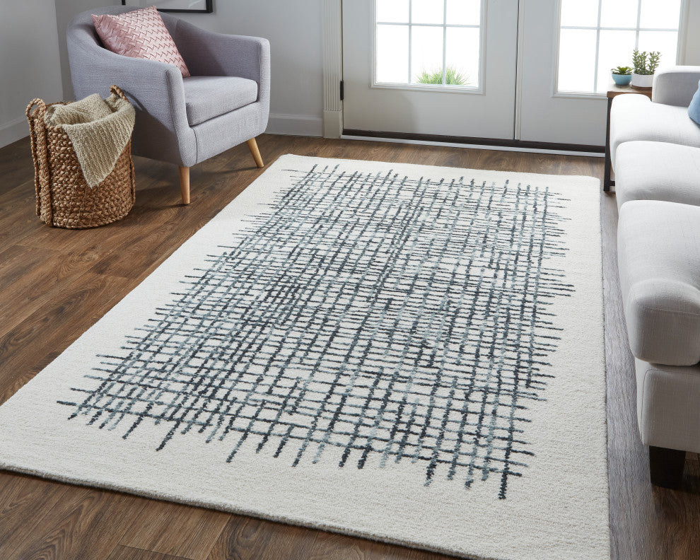 Weave & Wander Carrick Architectural Rug, Ivory/Charcoal, 8'x10'
