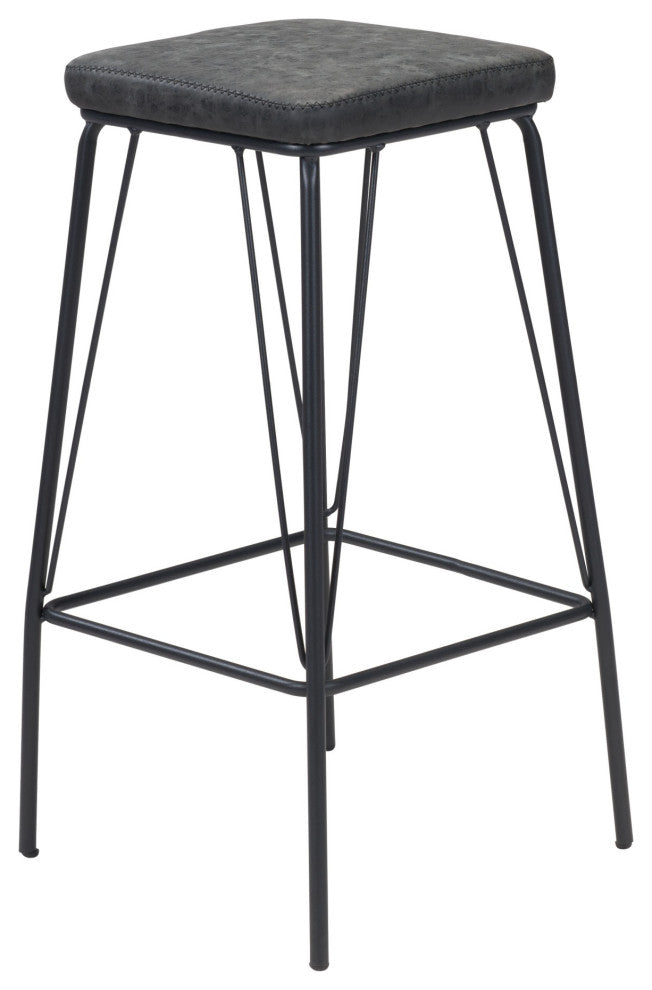 Counter Stool Chair, Set of 2, Faux Vinyl Leather, Steel, Vintage Black, Cafe