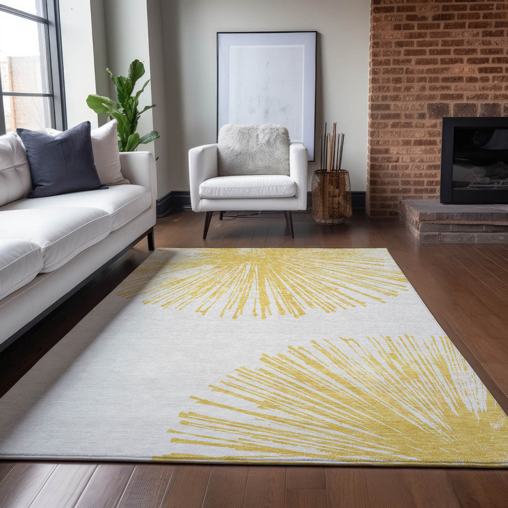 Machine Washable Indoor/Outdoor Chantille ACN642 Gold 3'' x 5'' Rug