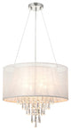 4-Light Double White Fabric Drum Shade Crystal Pendant Chandelier Glam Lighting