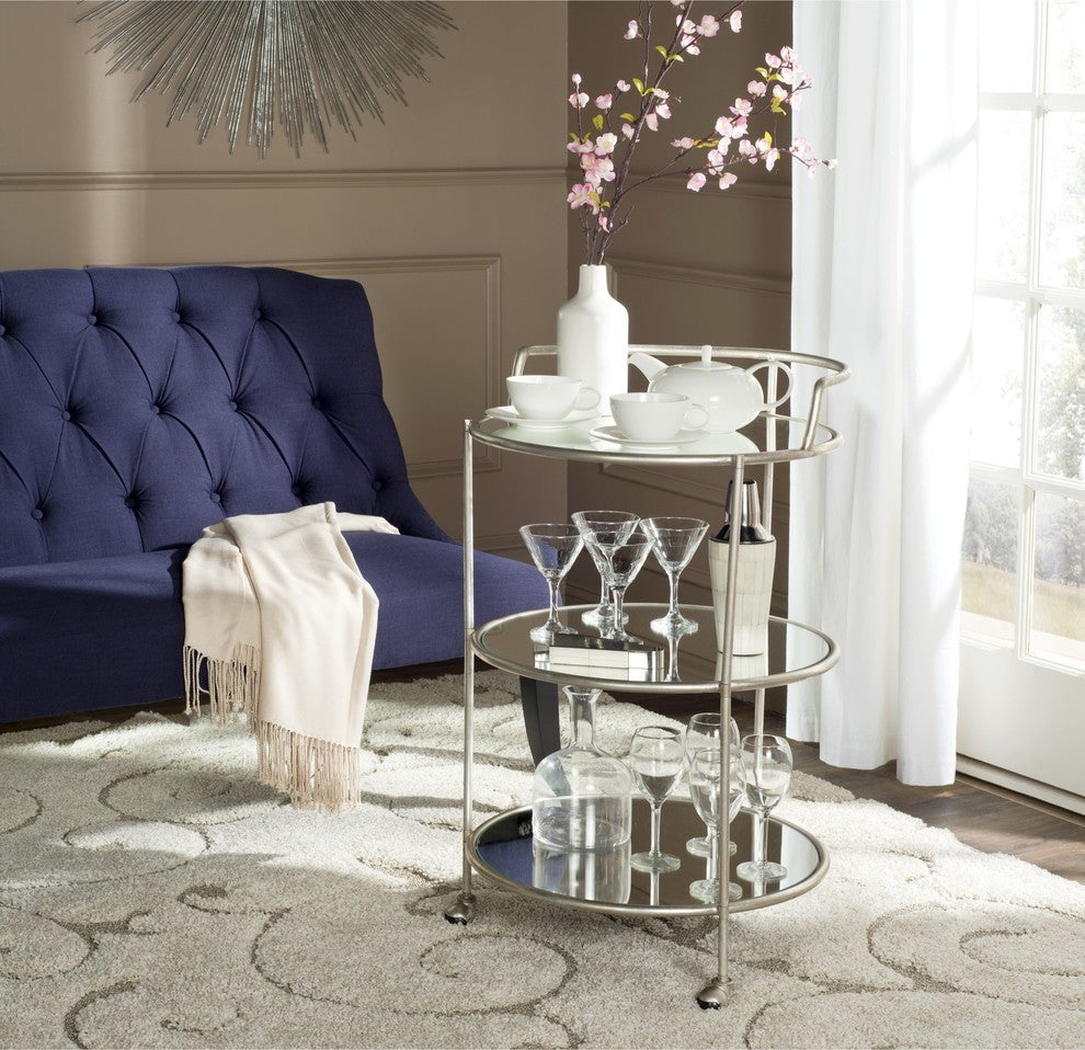 Safavieh Dulcinea Bar Cart, Silver, Mirror Top
