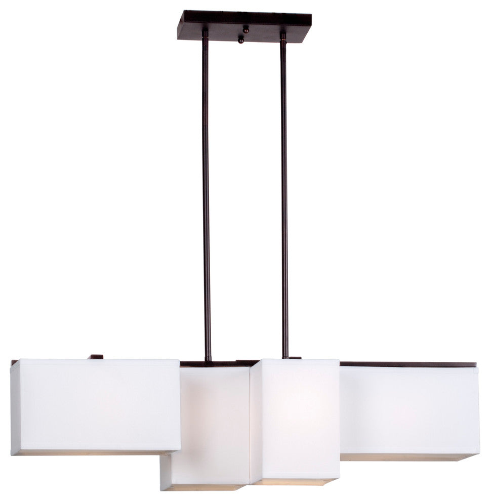 4 Light Island Pendant, Antique Bronze, Off White Linen Shade