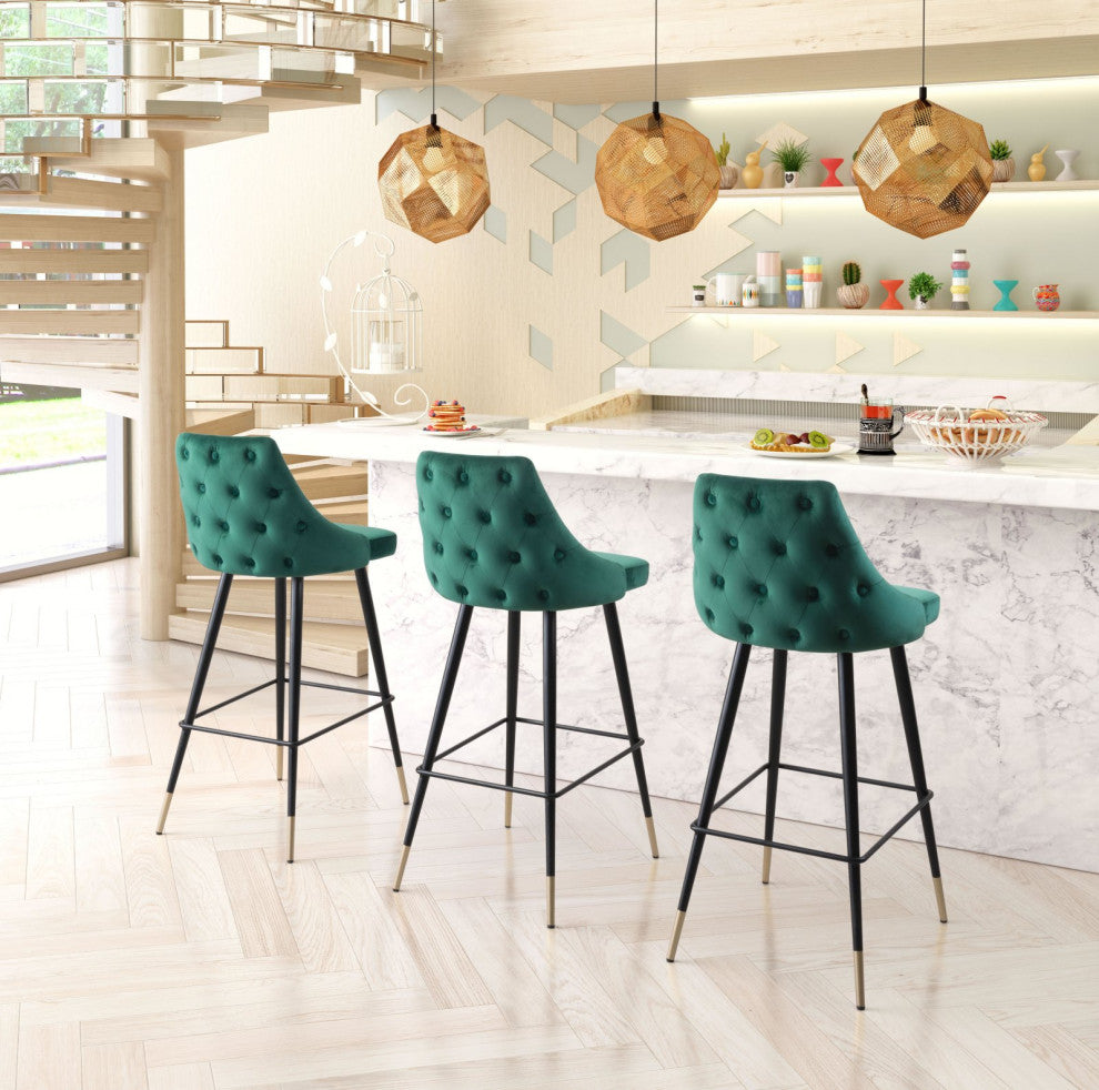 Bar Stool Chair Barstool, Steel Metal, Fabric, Green, Black, Gold, Cafe Bistro