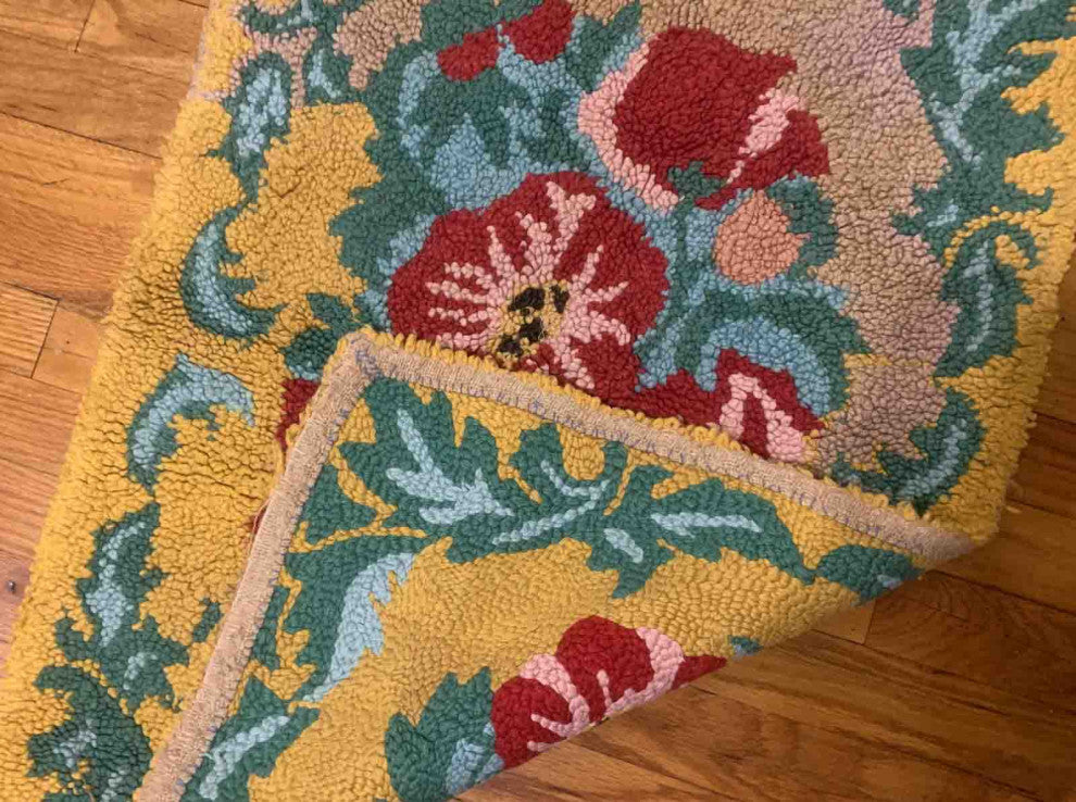 Handmade Vintage American Hooked Rug, 1.11'x2.10', 61cmx91cm 1960s