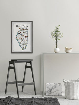 "Illinois Illustrated Map" Framed Painting Print, 12x18