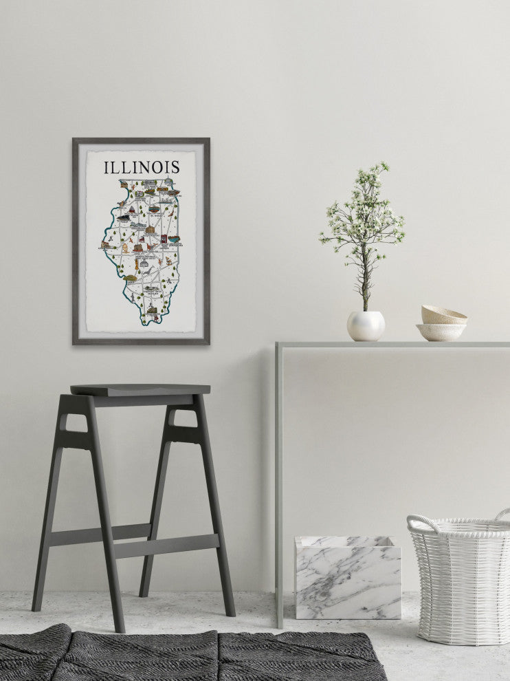 "Illinois Illustrated Map" Framed Painting Print, 12x18