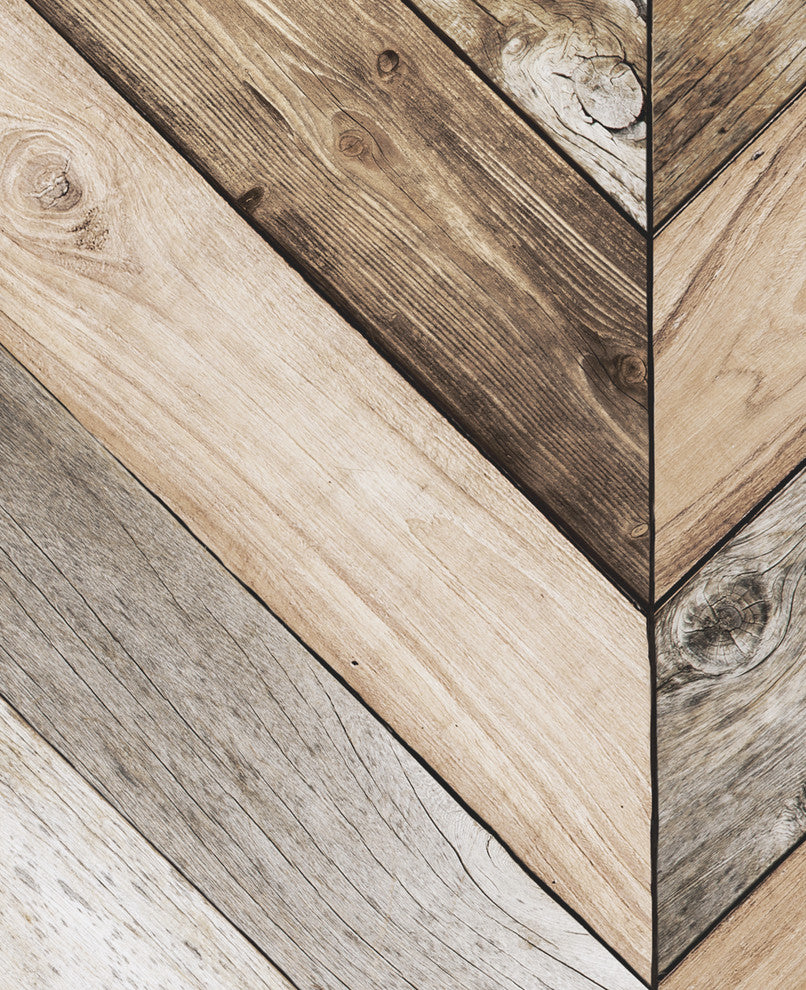Chevron Wood Herringbone Peel and Stick Vinyl Wallpaper, Original, 24"w X 60"h